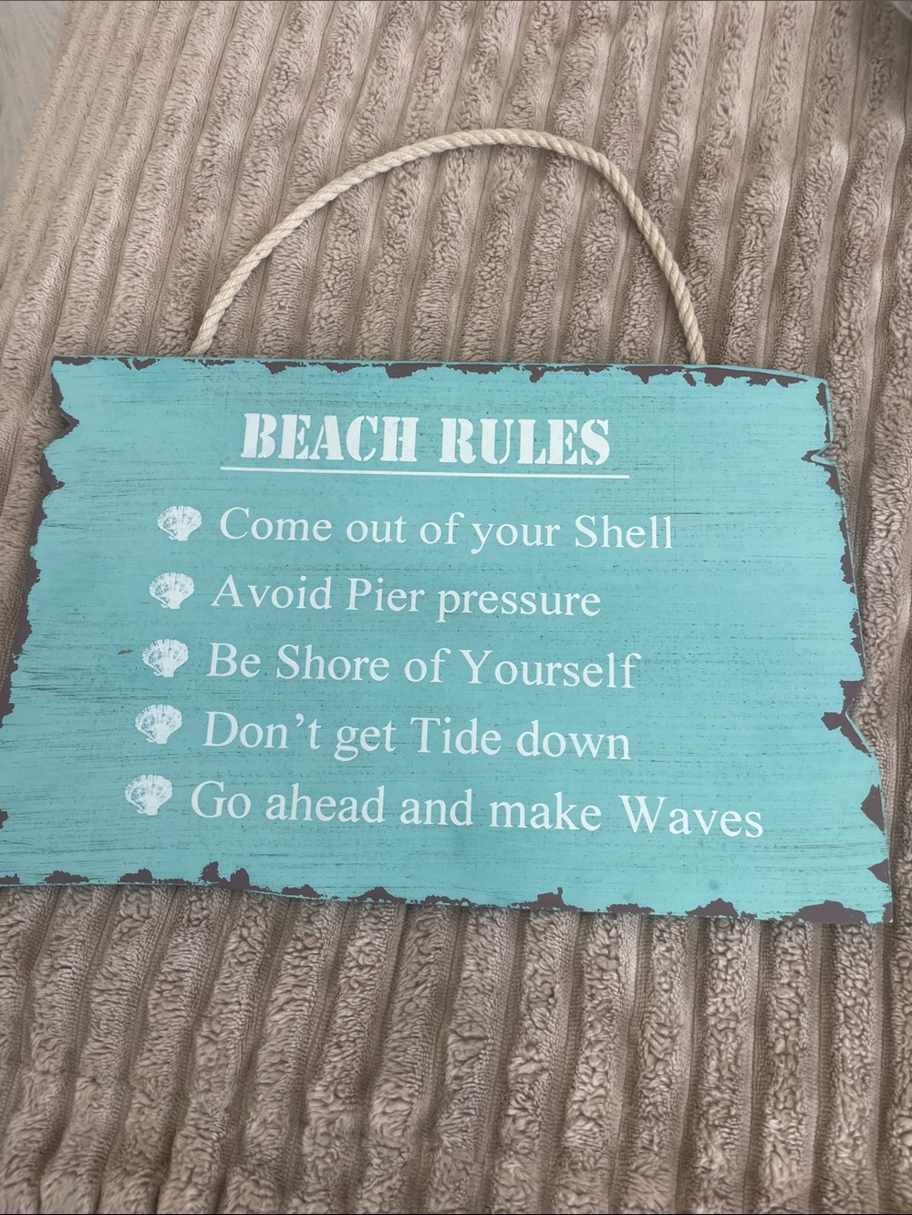 Beach Rules Wall Sign - Turquoise Wooden Hanging Décor